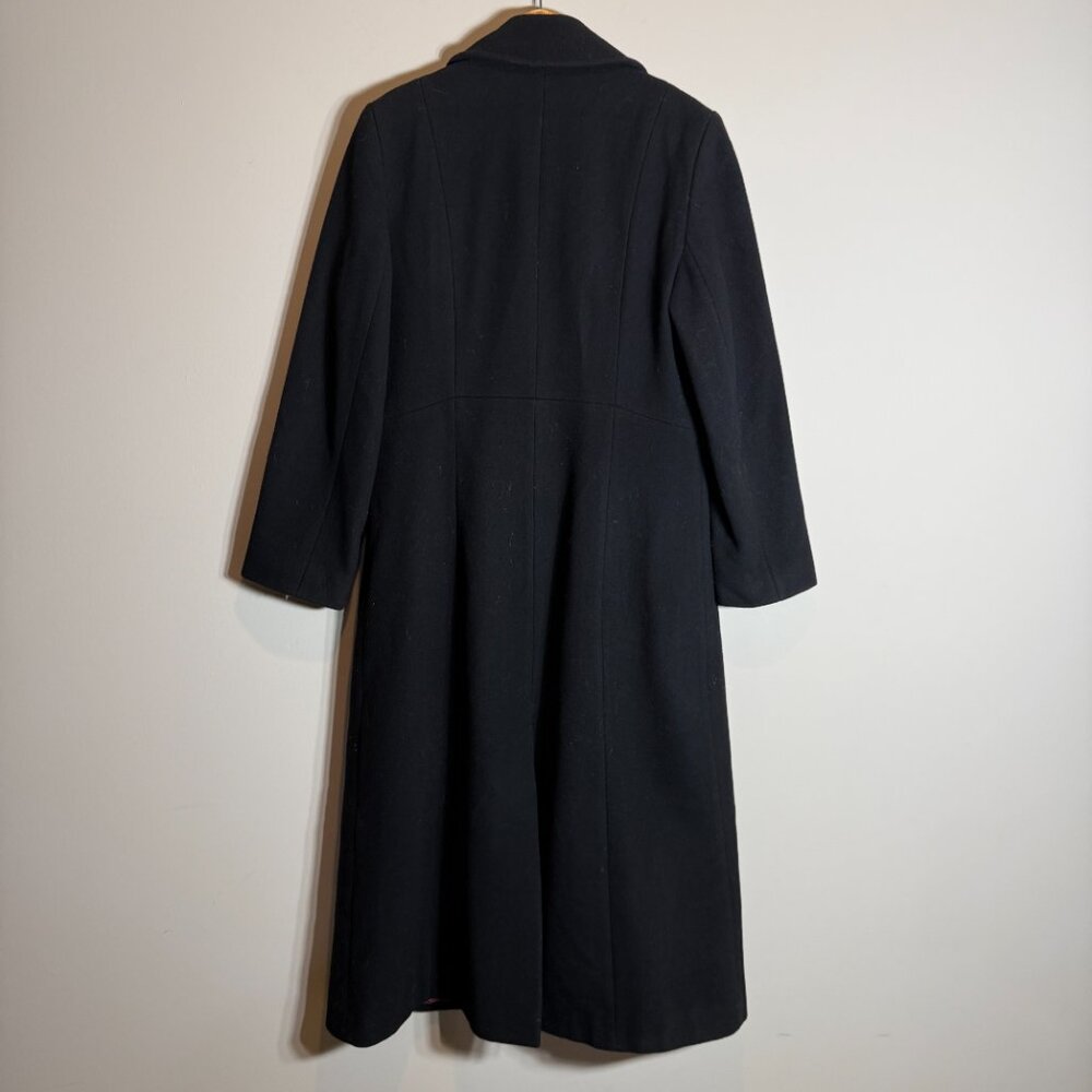 Vintage Charles Klein 100% Wool Long Overcoat Women's 12 Black Minimalist Retro - Picture 10 of 14